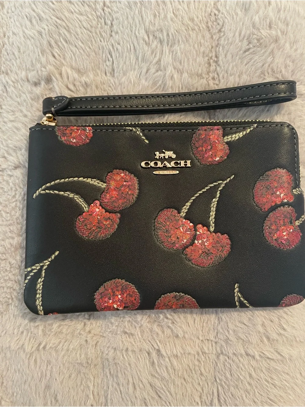 COACH Black Sequin Cherry Wristlet